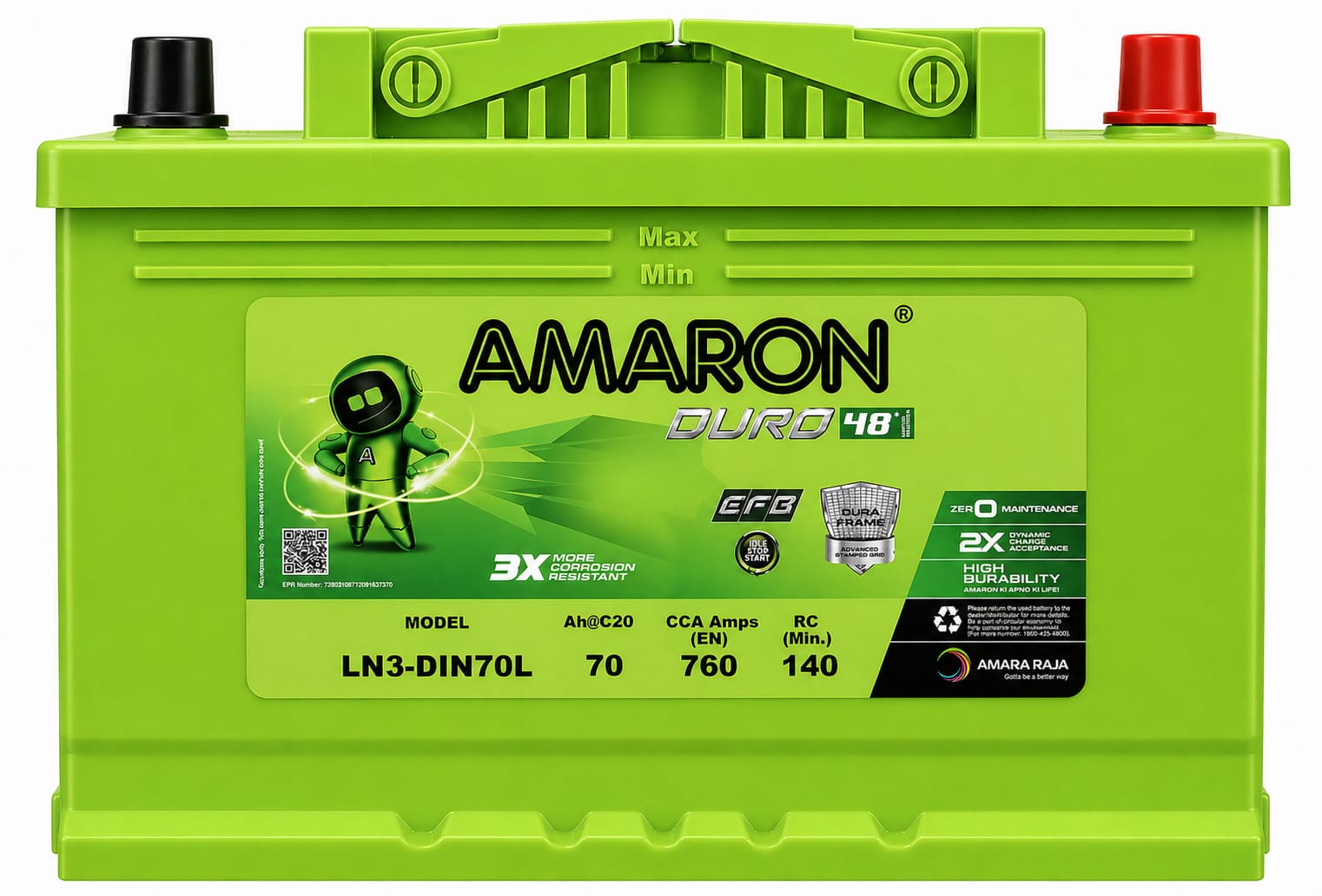 amaron duro efb din70l automotive battery